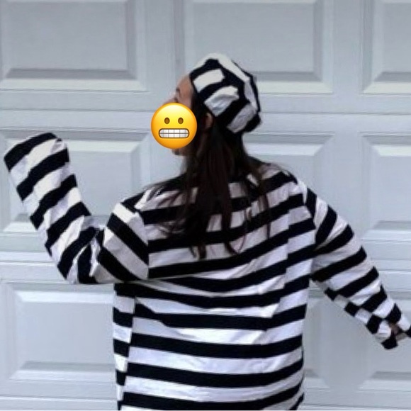 Halloween black/white set prisoner/ inmate/ convict costume. XL unisex. - Picture 1 of 7